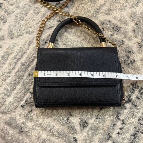Small Black Satchel Wallet Gold Chain Purse Handbag Zipper Crossbody - Picture 6 of 10